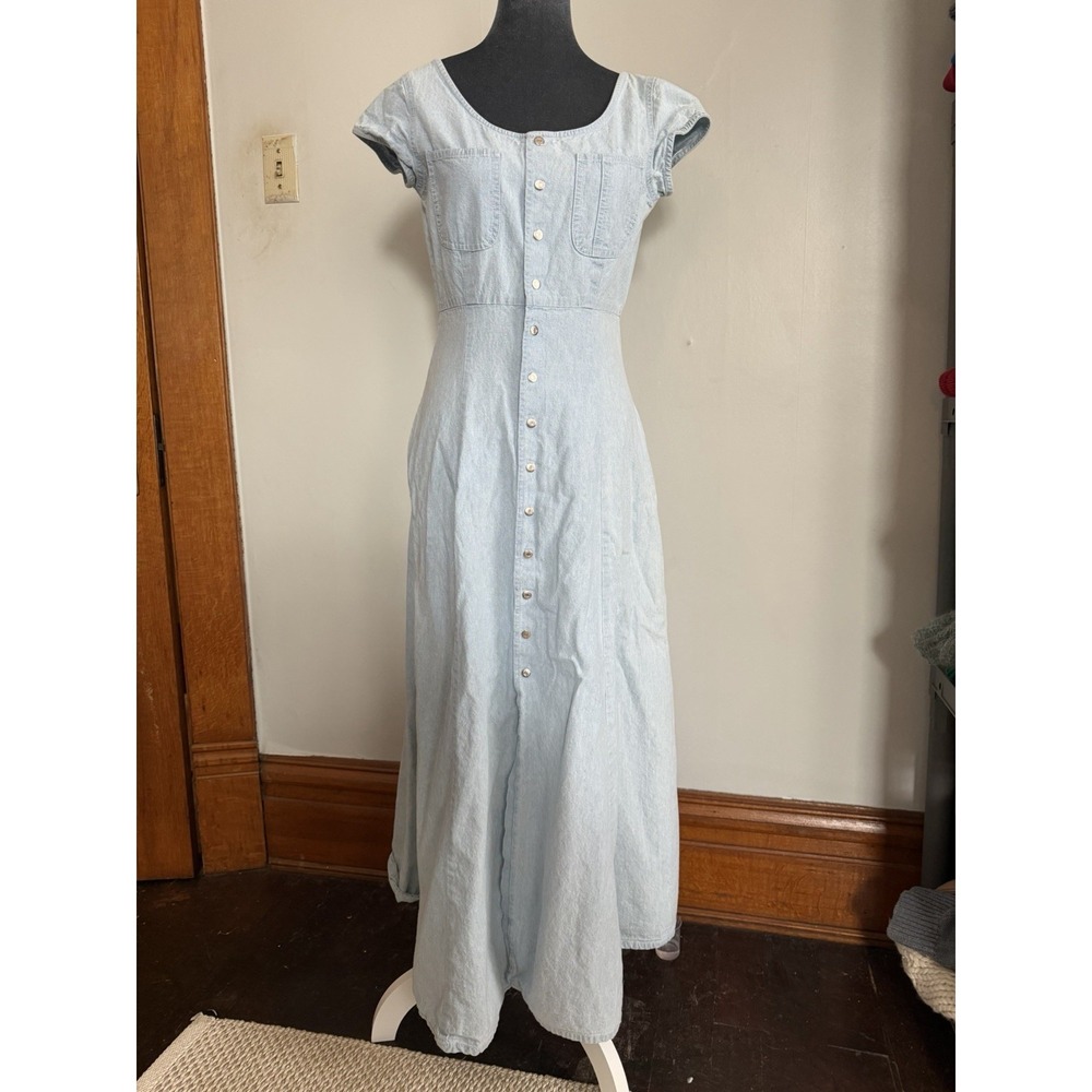 Vintage Ralph Lauren Denim Midi Dress. Western Old Money Snap Front USA Size 6